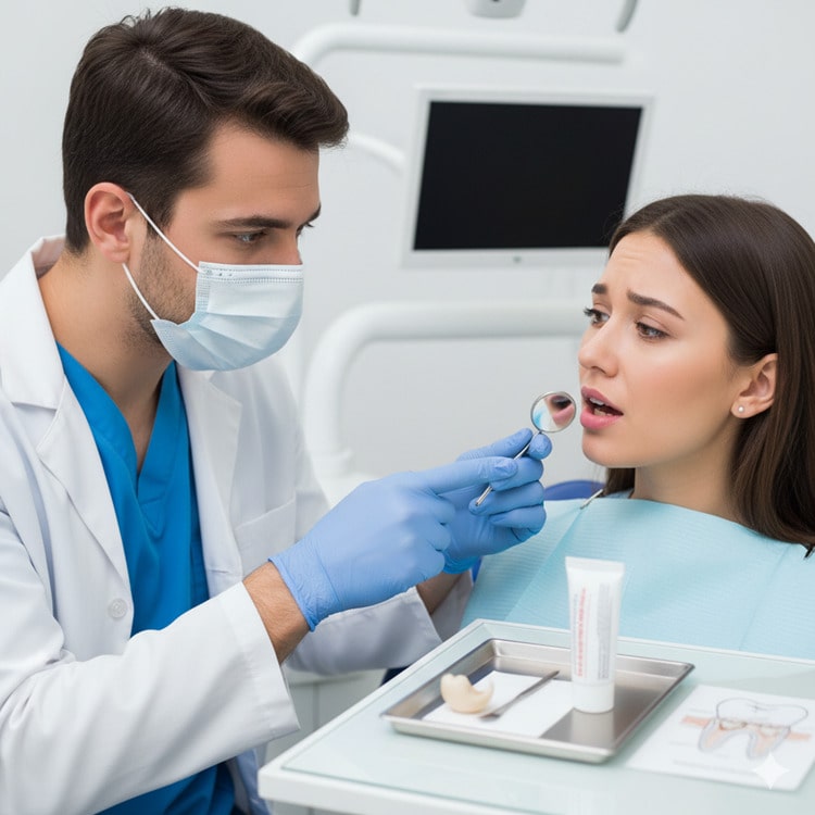 a woman visiting dentist for loosing dental crown 